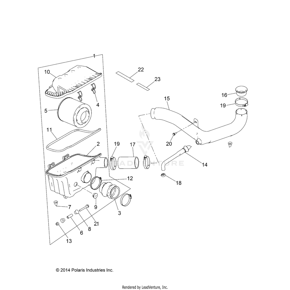An Image of a Genuine Polaris Parts Schematic Diagram showing the schematic - ENGINE: AIR INTAKE SYSTEM - 2019 POLARIS RANGER 570