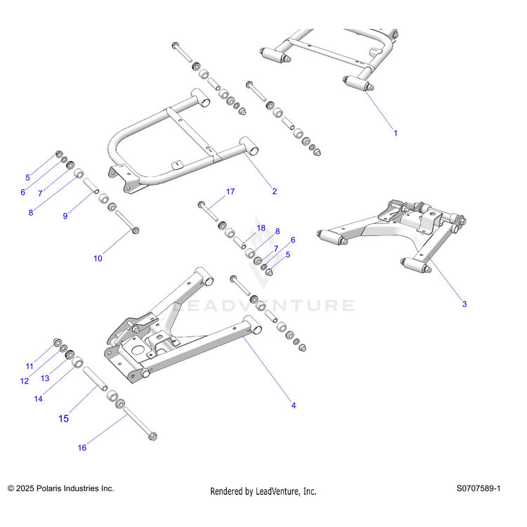An Image of a Genuine Polaris Parts Schematic Diagram showing the schematic - SUSPENSION: REAR CONTROL ARMS - 2026 POLARIS RANGER 1000 EPS