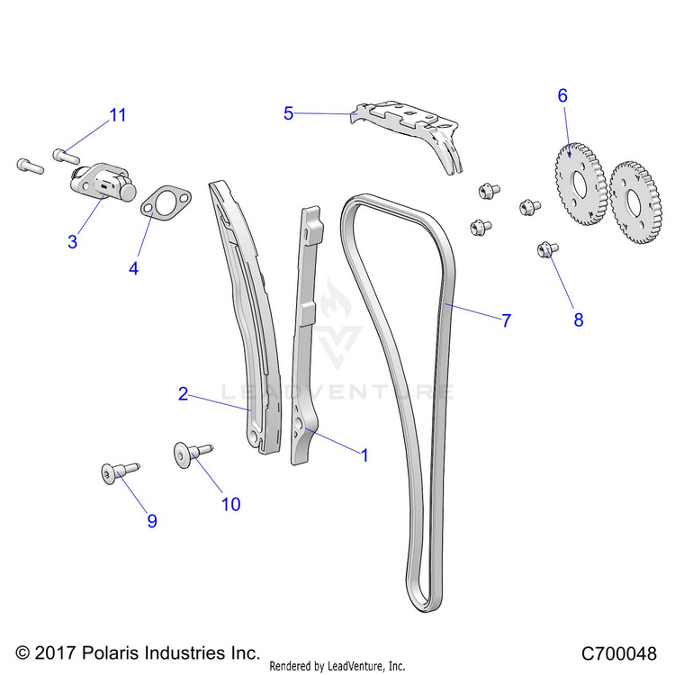 An Image of a Genuine Polaris Parts Schematic Diagram showing the schematic - ENGINE: CAM CHAIN & TENSIONER - 2019 POLARIS RANGER CREW XP 1000 EPS NORTHSTAR