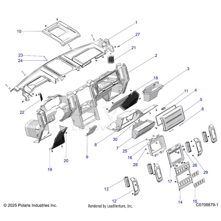 An Image of a Genuine Polaris Parts Schematic Diagram showing the schematic - BODY: DASH - 2026 POLARIS XPEDITION XP5 NORTHSTAR