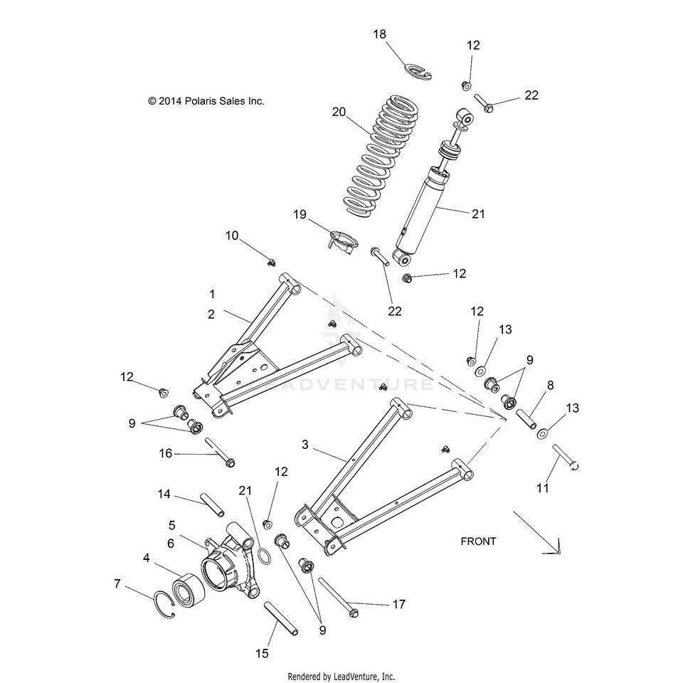 An Image of a Genuine Polaris Parts Schematic Diagram showing the schematic - SUSPENSION: REAR - 2015 POLARIS RANGER 570/EPS