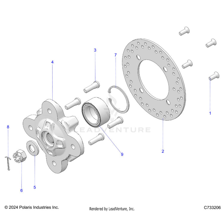 An Image of a Genuine Polaris Parts Schematic Diagram showing the schematic - SUSPENSION: FRONT HUB - 2021 POLARIS RANGER 1000 FULL SIZE