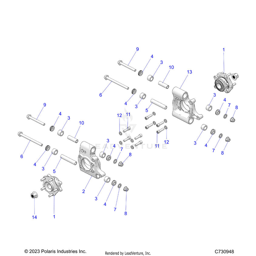 An Image of a Genuine Polaris Parts Schematic Diagram showing the schematic - SUSPENSION: REAR CARRIER - 2026 POLARIS RANGER XD 1500 NORTHSTAR ULTIMATE