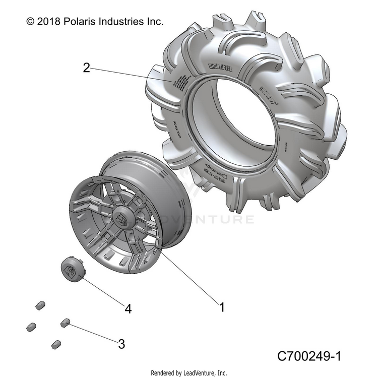 An Image of a Genuine Polaris Parts Schematic Diagram showing the schematic - WHEELS: FRONT - 2019 POLARIS RANGER CREW XP 1000 EPS HIGH LIFTER