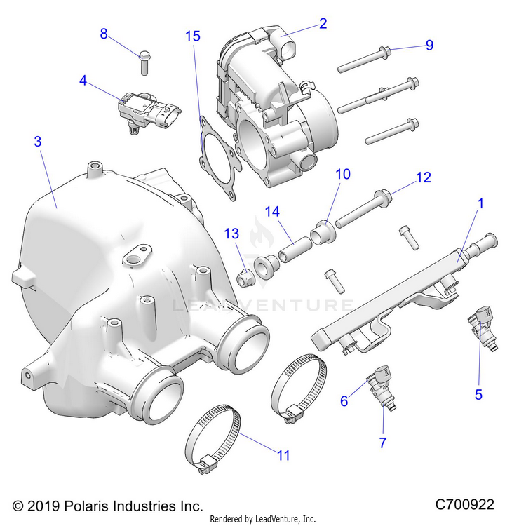 An Image of a Genuine Polaris Parts Schematic Diagram showing the schematic - ENGINE: AIR INTAKE MANIFOLD - 2022 POLARIS RANGER 1000 FULL SIZE