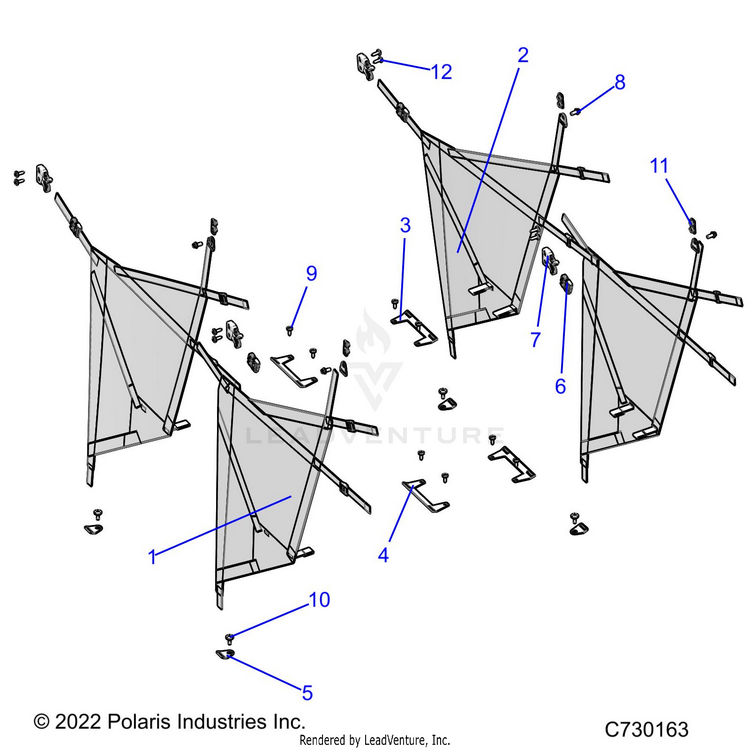 An Image of a Genuine Polaris Parts Schematic Diagram showing the schematic - BODY: SIDE NETS - 2022 POLARIS RANGER CREW 570