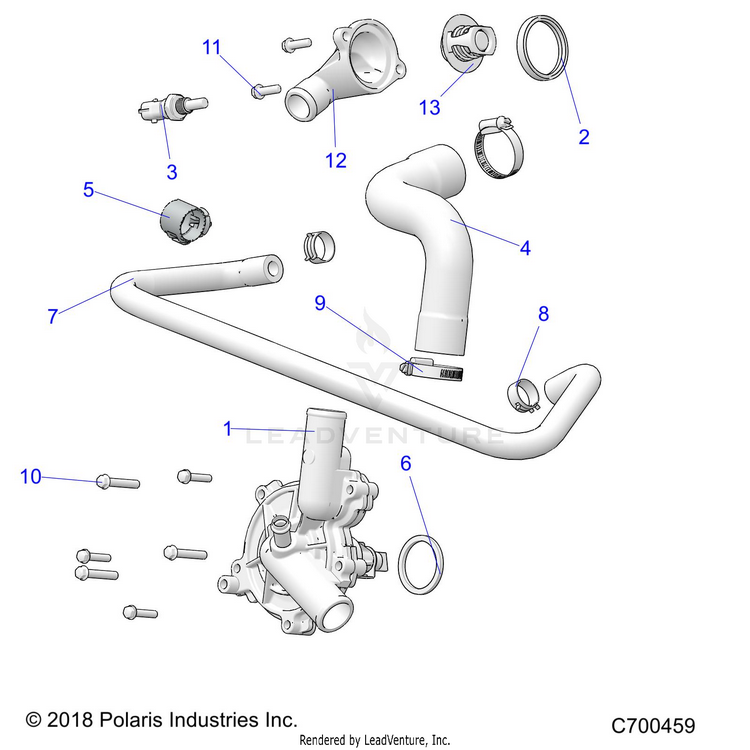 An Image of a Genuine Polaris Parts Schematic Diagram showing the schematic - ENGINE: WATERPUMP & BYPASS - 2023 POLARIS RANGER XP 1000 NORTHSTAR ULTIMATE EVAP