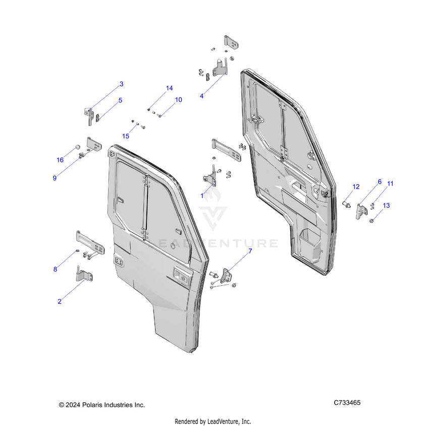 An Image of a Genuine Polaris Parts Schematic Diagram showing the schematic - BODY: DOOR FULL MOUNTING - 2017 POLARIS RANGER XP 1000