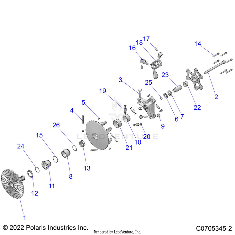An Image of a Genuine Polaris Parts Schematic Diagram showing the schematic - DRIVE TRAIN: PRIMARY CLUTCH - 2022 POLARIS RANGER XP 1000 BIG GAME EVAP