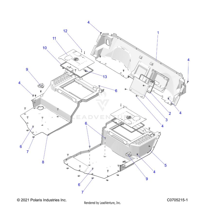 An Image of a Genuine Polaris Parts Schematic Diagram showing the schematic - BODY: FLOOR REAR CLOSEOFFS - 2026 POLARIS XPEDITION ADV NORTHSTAR