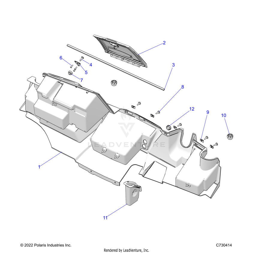 An Image of a Genuine Polaris Parts Schematic Diagram showing the schematic - BODY: GLOVE BOX STORAGE - 2024 POLARIS RANGER 570 FULL SIZE