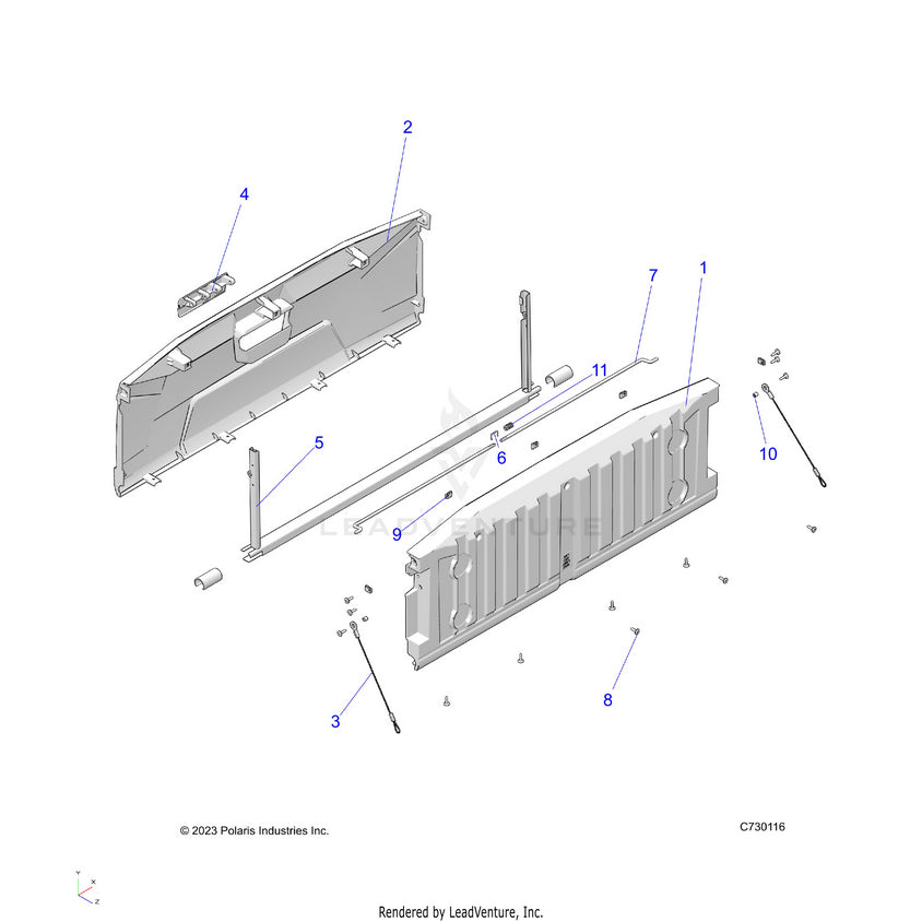 An Image of a Genuine Polaris Parts Schematic Diagram showing the schematic - BODY: BOX TAILGATE - 2025 POLARIS RANGER 570 CREW
