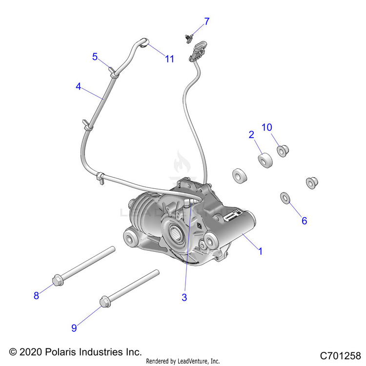 An Image of a Genuine Polaris Parts Schematic Diagram showing the schematic - DRIVE TRAIN: FRONT GEARCASE MOUNTING - 2021 POLARIS RANGER CREW XP 1000 BIG GAME EVAP