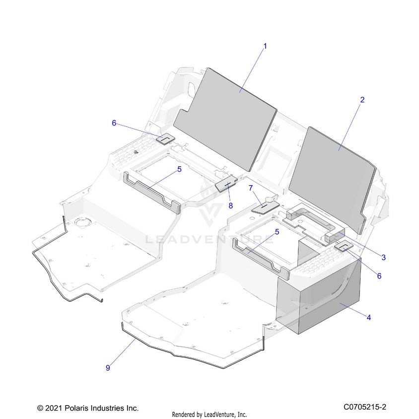An Image of a Genuine Polaris Parts Schematic Diagram showing the schematic - BODY: FOAM AND LINERS - 2025 POLARIS XPEDITION ADV NORTHSTAR