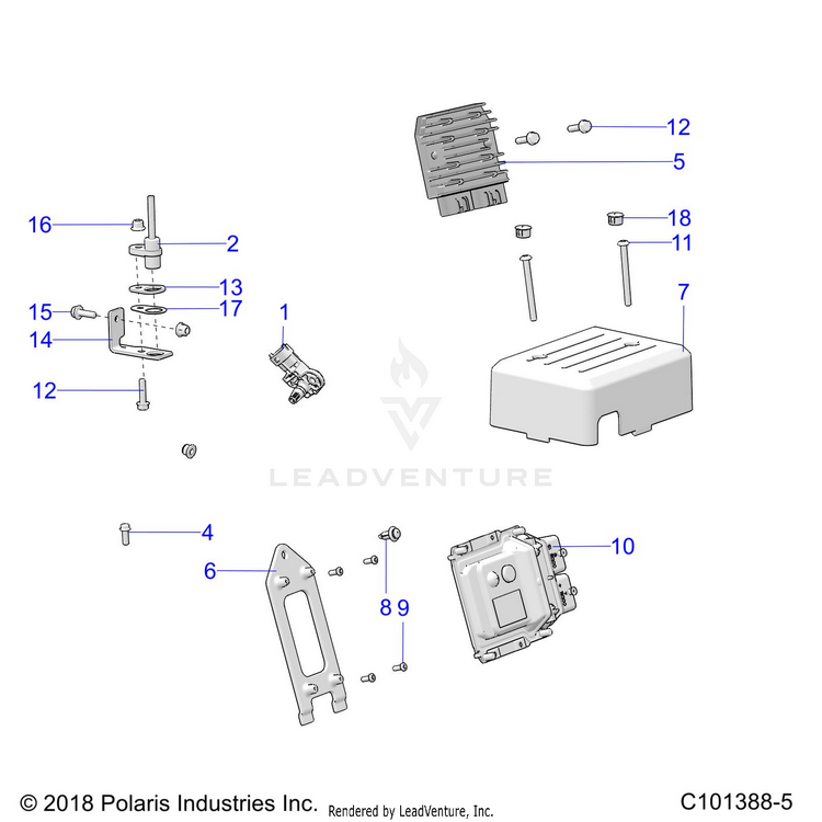 An Image of a Genuine Polaris Parts Schematic Diagram showing the schematic - ELECTRICAL: SENSORS MODULES & SWITCHES - 2018 POLARIS RANGER 150 EFI