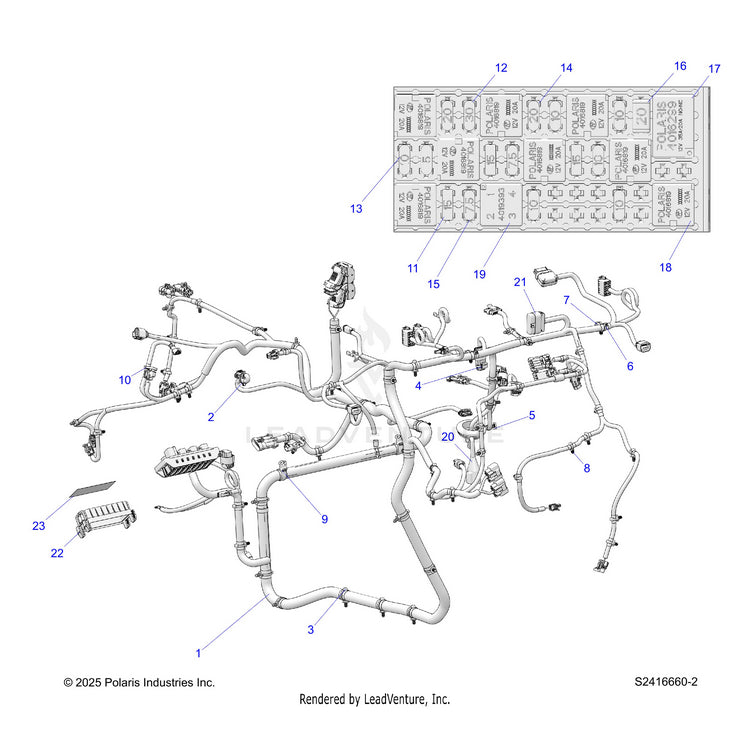 An Image of a Genuine Polaris Parts Schematic Diagram showing the schematic - ELECTRICAL: HARNESS CHASSIS - 2026 POLARIS RANGER 570 NORTHSTAR