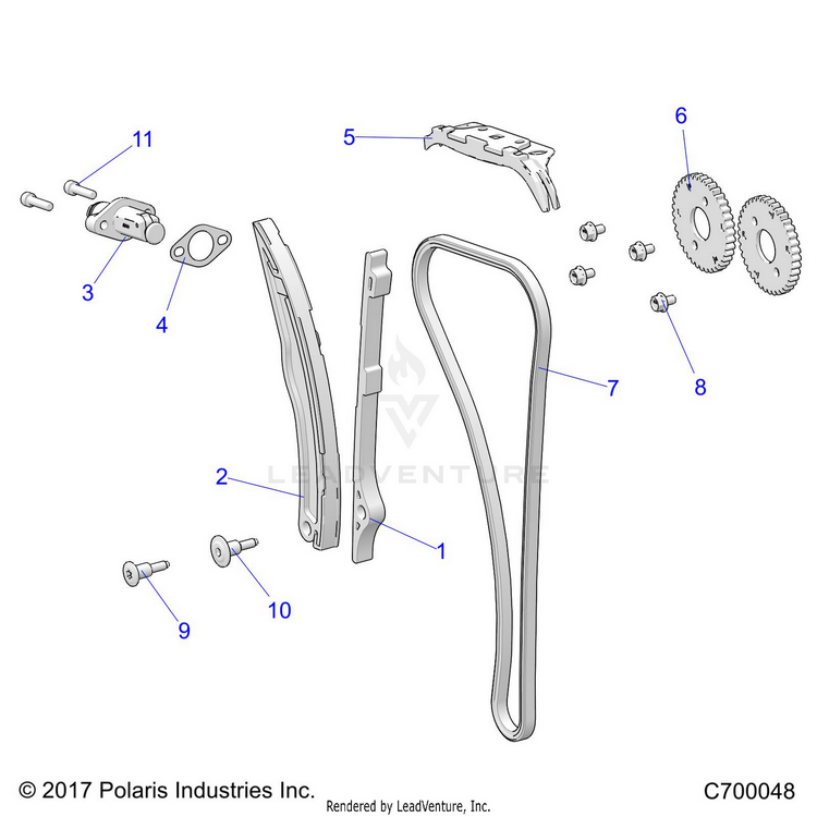 An Image of a Genuine Polaris Parts Schematic Diagram showing the schematic - ENGINE: CAM CHAIN & TENSIONER - 2020 POLARIS RANGER CREW XP 1000 EPS