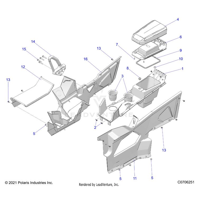 An Image of a Genuine Polaris Parts Schematic Diagram showing the schematic - BODY: CENTER CONSOLE - 2026 POLARIS GENERAL 1000 PREMIUM