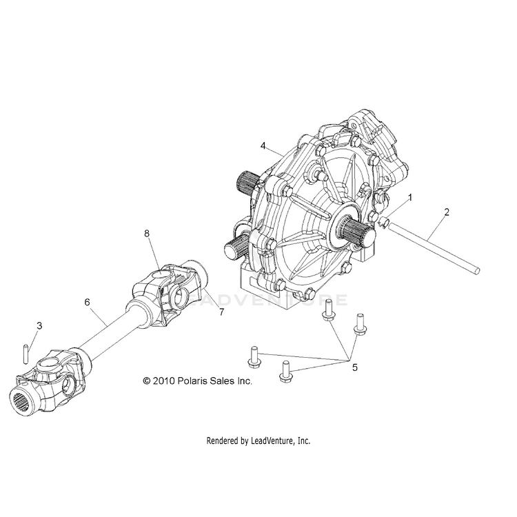 An Image of a Genuine Polaris Parts Schematic Diagram showing the schematic - DRIVE TRAIN: MID GEARCASE MOUNTING - 2016 POLARIS RANGER 800 6X6