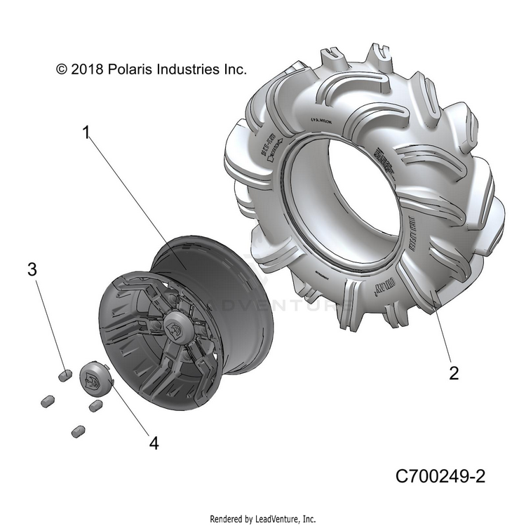 An Image of a Genuine Polaris Parts Schematic Diagram showing the schematic - WHEELS: REAR - 2019 POLARIS RANGER XP 1000 EPS HIGH LIFTER