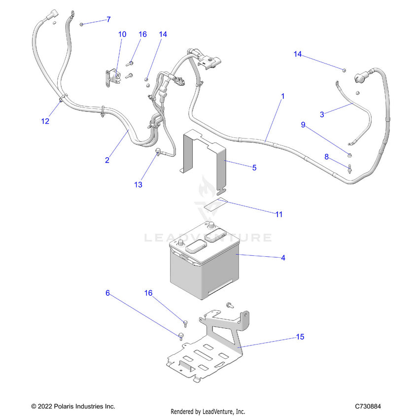 An Image of a Genuine Polaris Parts Schematic Diagram showing the schematic - ELECTRICAL: BATTERY - 2024 POLARIS RANGER 1000 XP CREW
