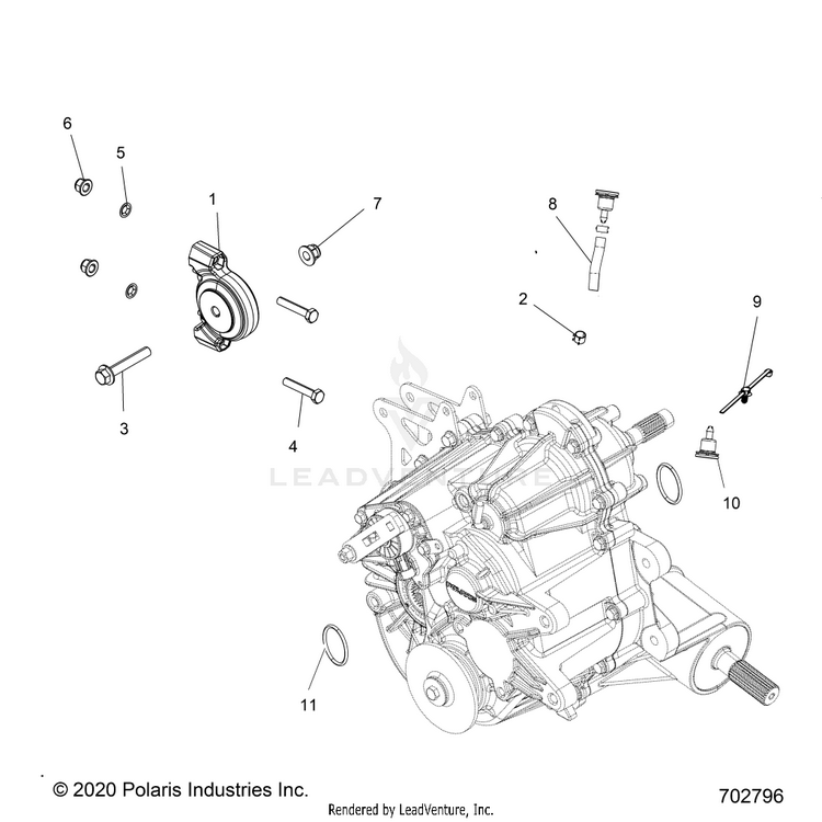 An Image of a Genuine Polaris Parts Schematic Diagram showing the schematic - DRIVE TRAIN: MAIN GEARCASE MOUNTING - 2022 POLARIS RANGER 1000 FULL SIZE