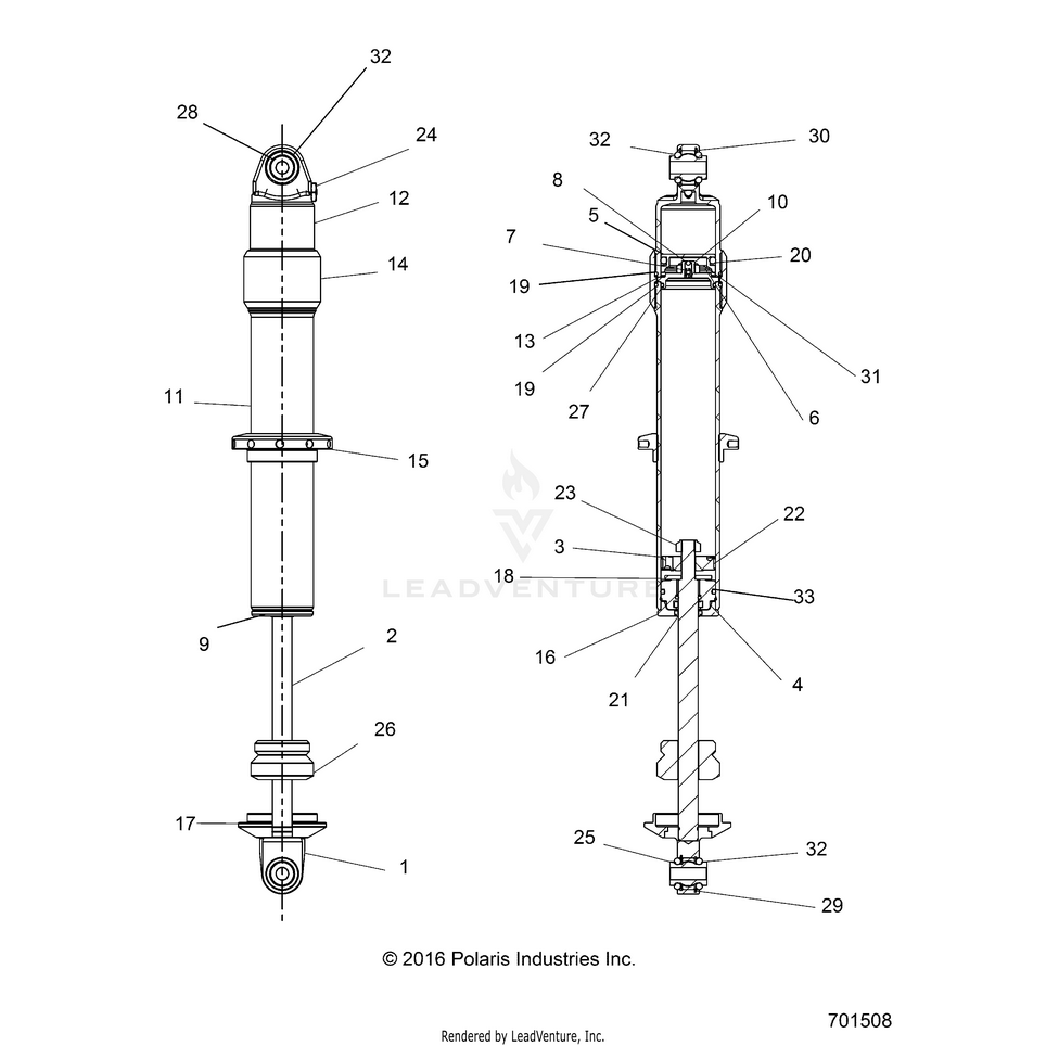 An Image of a Genuine Polaris Parts Schematic Diagram showing the schematic - SUSPENSION: REAR SHOCK INTERNALS - 2017 POLARIS GENERAL 1000 4 EPS