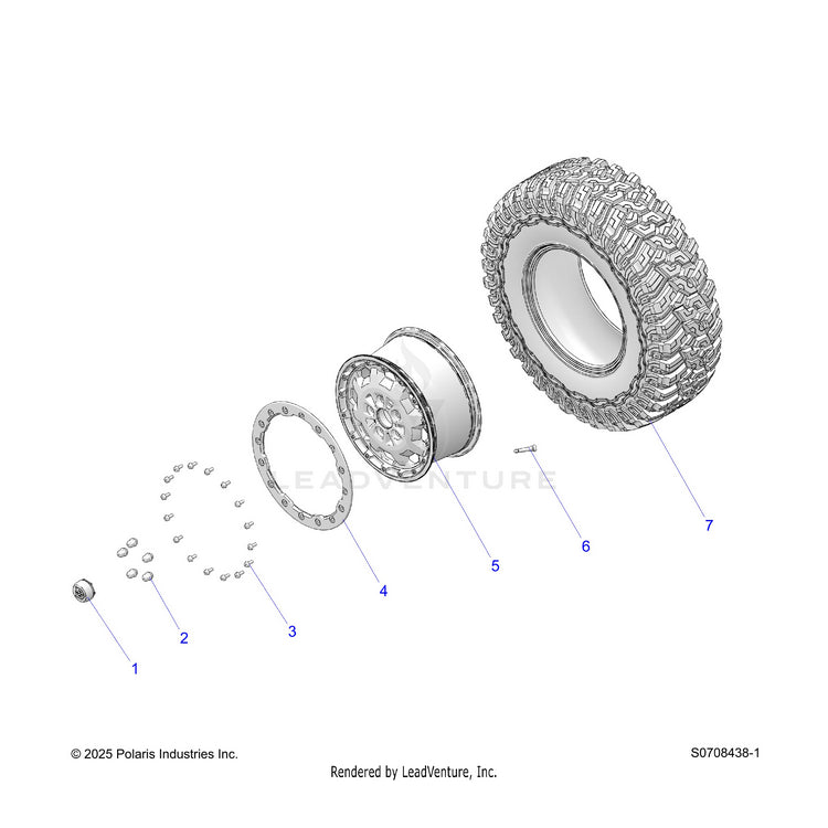 An Image of a Genuine Polaris Parts Schematic Diagram showing the schematic - WHEELS: FRONT - 2026 POLARIS RANGER XD 1500 NORTHSTAR ULTIMATE CREW TEXAS EDITION