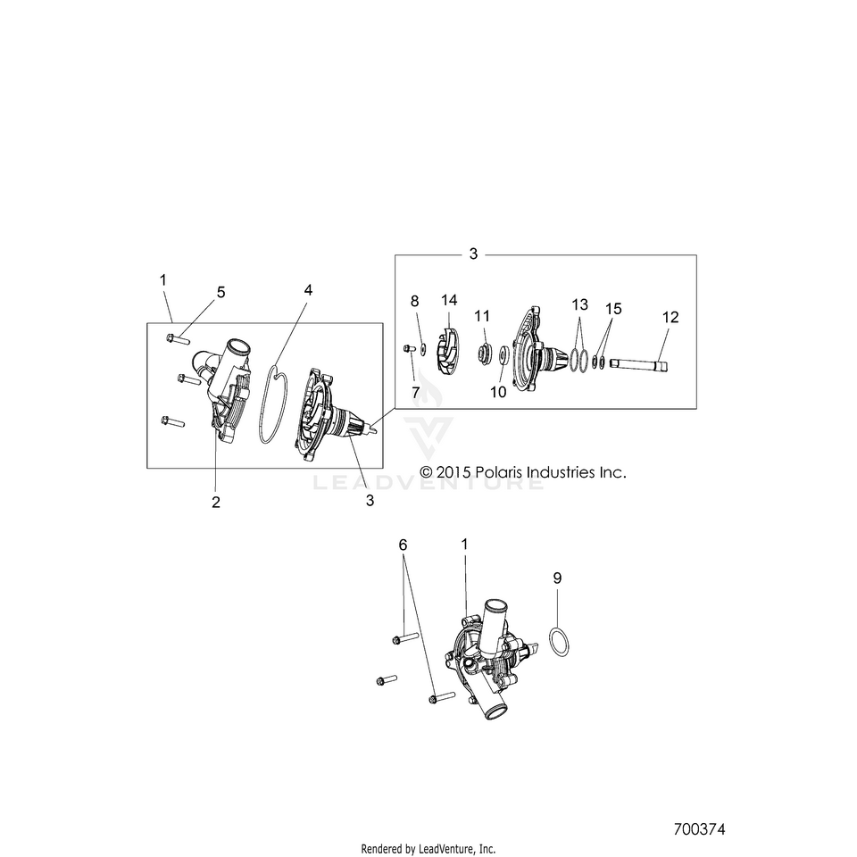 An Image of a Genuine Polaris Parts Schematic Diagram showing the schematic - ENGINE: COOLING WATERPUMP - 2019 POLARIS RANGER 900 XP
