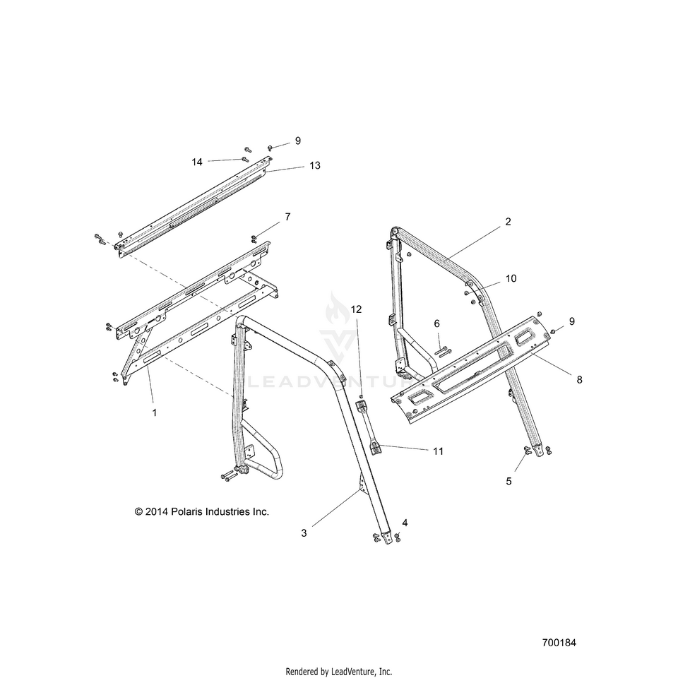 An Image of a Genuine Polaris Parts Schematic Diagram showing the schematic - CHASSIS: CAB FRAME - 2016 POLARIS RANGER ETX