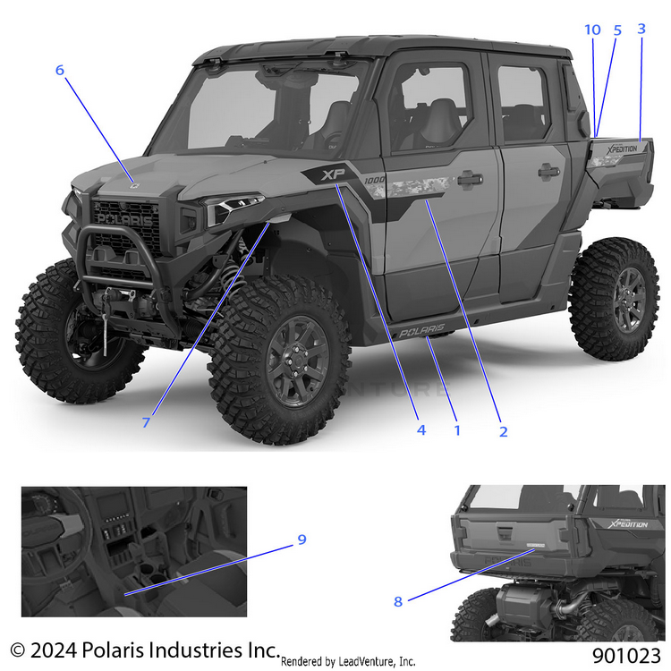 An Image of a Genuine Polaris Parts Schematic Diagram showing the schematic - BODY: DECALS GRAPHICS - 2025 POLARIS XPEDITION XP5 NORTHSTAR