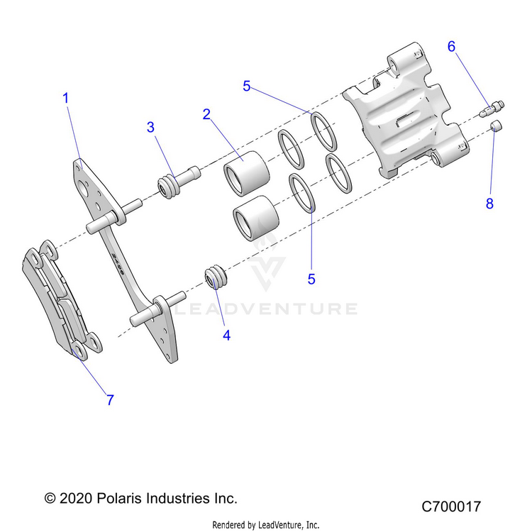 An Image of a Genuine Polaris Parts Schematic Diagram showing the schematic - BRAKES: FRONT CALIPER - 2022 POLARIS RANGER CREW XP 1000 NORTHSTAR ULTIMATE TRAIL BOSS EVAP