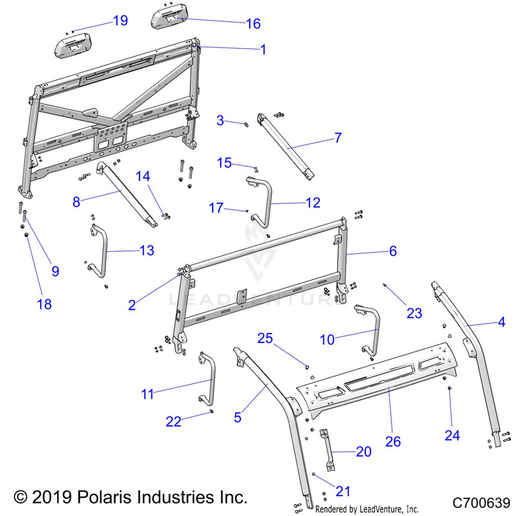 An Image of a Genuine Polaris Parts Schematic Diagram showing the schematic - CHASSIS: CAB FRAME - 2020 POLARIS RANGER CREW XP 1000 EPS NORTHSTAR RIDE COMMAND