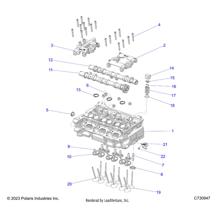 An Image of a Genuine Polaris Parts Schematic Diagram showing the schematic - ENGINE: CYLINDER HEAD & VALVES - 2024 POLARIS RANGER XD 1500 NORTHSTAR CREW