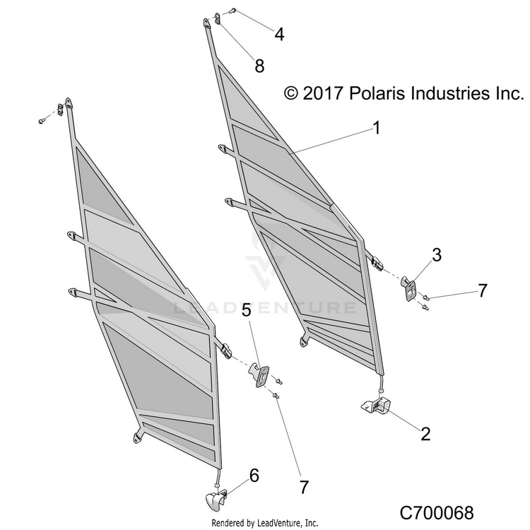 An Image of a Genuine Polaris Parts Schematic Diagram showing the schematic - BODY: SIDE NETS - 2020 POLARIS RANGER XP 1000 FACTORY CHOICE