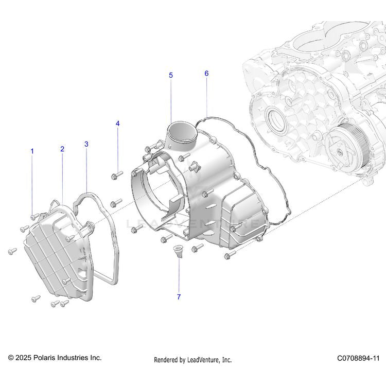 An Image of a Genuine Polaris Parts Schematic Diagram showing the schematic - ENGINE: COVERS ALTERNATOR AND COMPRESSOR - 2026 POLARIS XPEDITION ADV NORTHSTAR