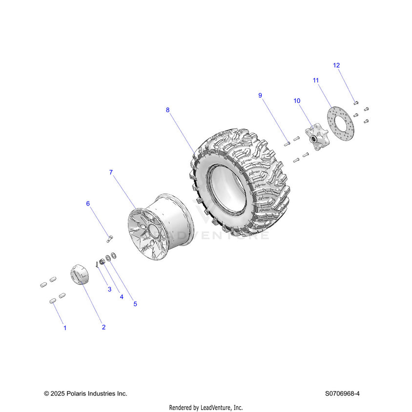 An Image of a Genuine Polaris Parts Schematic Diagram showing the schematic - WHEELS: REAR - 2026 POLARIS RANGER 570 NORTHSTAR