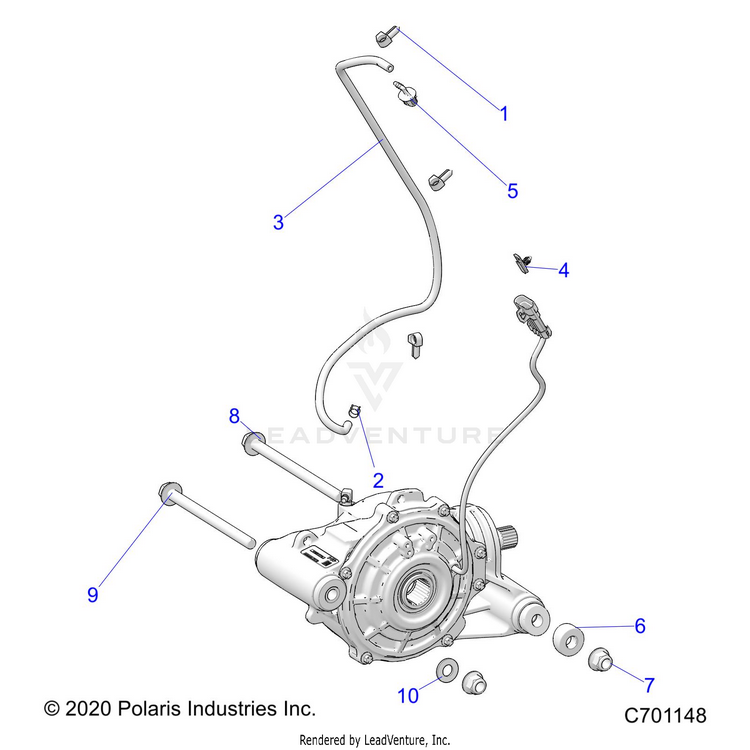 An Image of a Genuine Polaris Parts Schematic Diagram showing the schematic - DRIVE TRAIN: FRONT GEARCASE MOUNTING - 2021 POLARIS RANGER CREW XP 1000 NORTHSTAR PREMIUM AUDIO