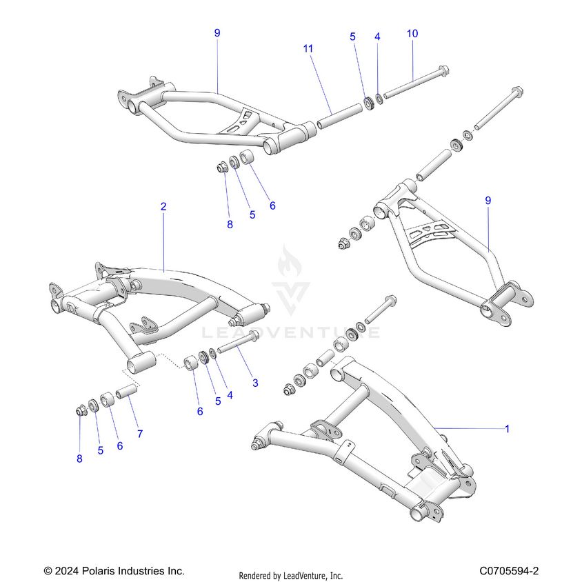 An Image of a Genuine Polaris Parts Schematic Diagram showing the schematic - SUSPENSION: REAR CONTROL ARMS - 2024 POLARIS XPEDITION XP ULTIMATE