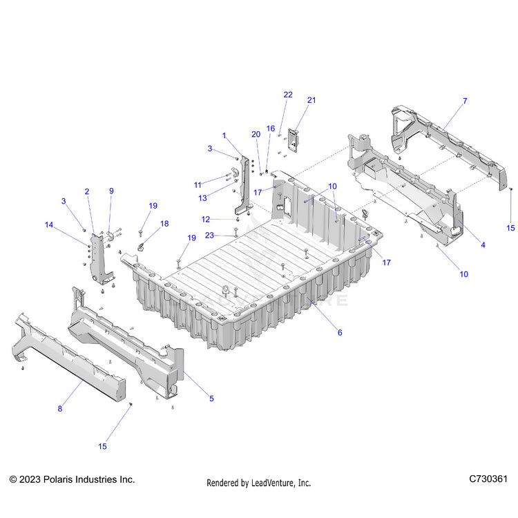 An Image of a Genuine Polaris Parts Schematic Diagram showing the schematic - BODY: BOX - 2023 POLARIS RANGER XP 1000 NORTHSTAR ULTIMATE TRAIL BOSS