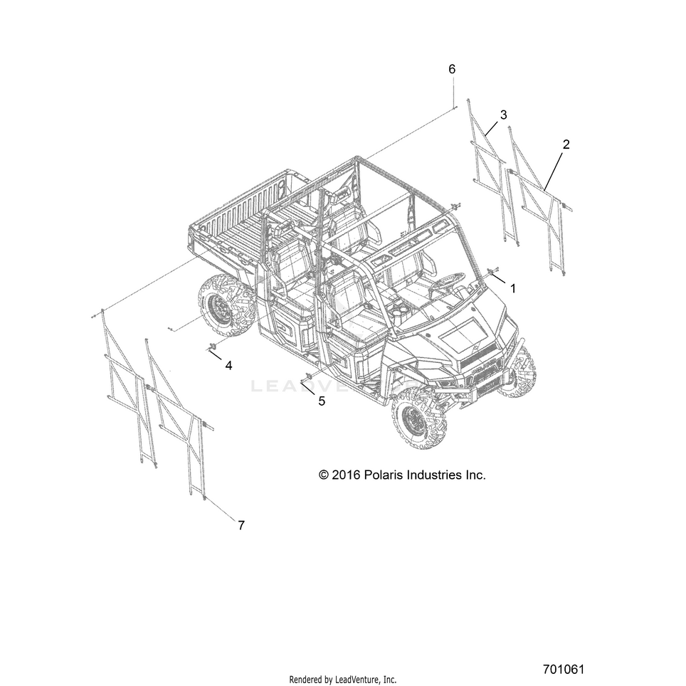 An Image of a Genuine Polaris Parts Schematic Diagram showing the schematic - BODY: SIDE NETS - 2019 POLARIS RANGER CREW 900 EPS