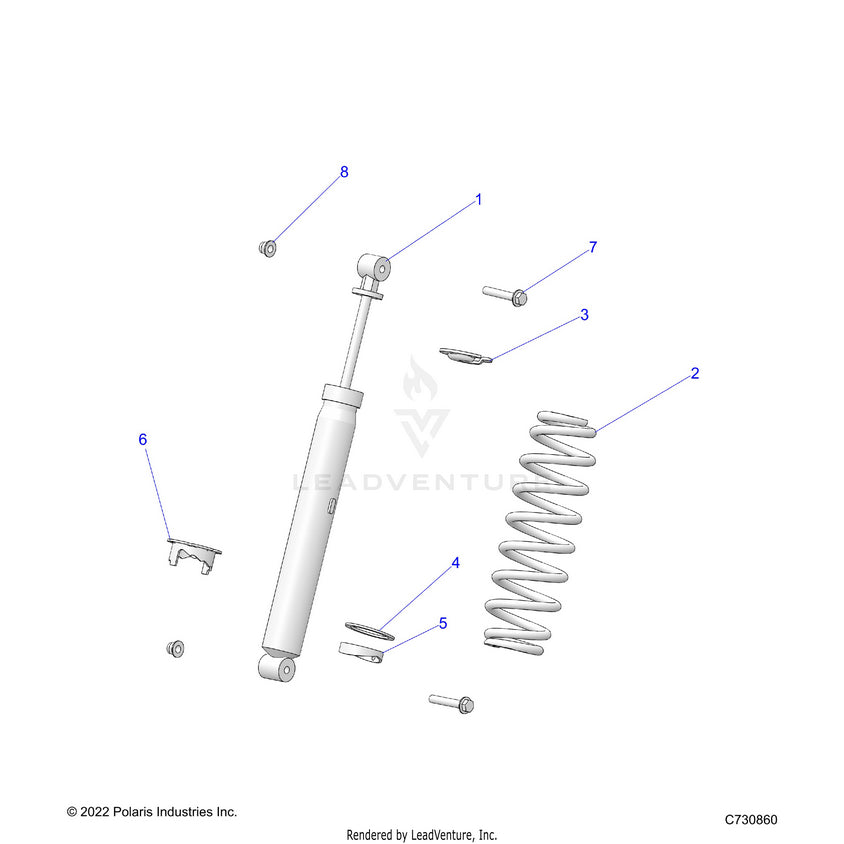 An Image of a Genuine Polaris Parts Schematic Diagram showing the schematic - SUSPENSION: REAR SHOCK MOUNTING - 2024 POLARIS RANGER 1000 XP CREW NORTHSTAR
