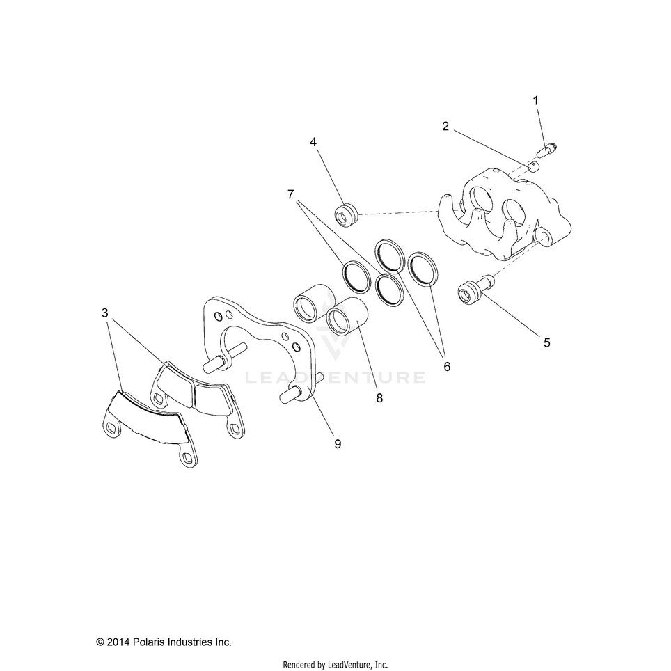 An Image of a Genuine Polaris Parts Schematic Diagram showing the schematic - BRAKES: REAR CALIPER - 2015 POLARIS RANGER CREW 1000 DIESEL