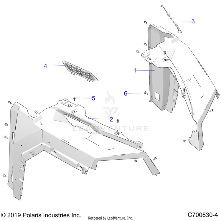 An Image of a Genuine Polaris Parts Schematic Diagram showing the schematic - BODY: FENDERS FRONT - 2022 POLARIS GENERAL XP 4 SPORT 1000