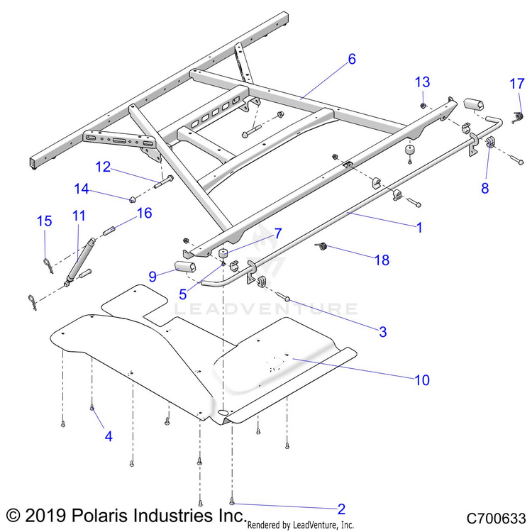 An Image of a Genuine Polaris Parts Schematic Diagram showing the schematic - BODY: BOX MOUNTING - 2020 POLARIS RANGER CREW XP 1000 RIDE COMMAND