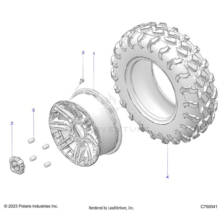 An Image of a Genuine Polaris Parts Schematic Diagram showing the schematic - WHEELS: FRONT - 2024 POLARIS GENERAL 1000 PREMIUM