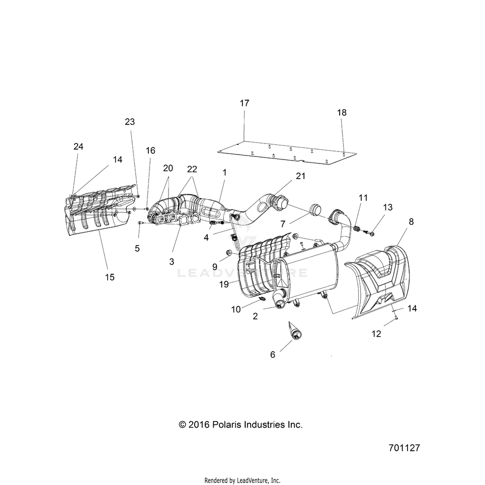 An Image of a Genuine Polaris Parts Schematic Diagram showing the schematic - ENGINE: EXHAUST - 2017 POLARIS RANGER XP 1000