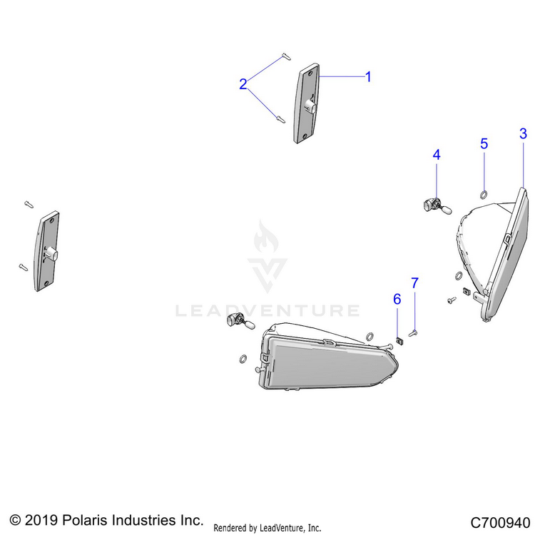 An Image of a Genuine Polaris Parts Schematic Diagram showing the schematic - ELECTRICAL: HEADLIGHTS TAILLIGHTS & BULBS - 2021 POLARIS RANGER CREW 570