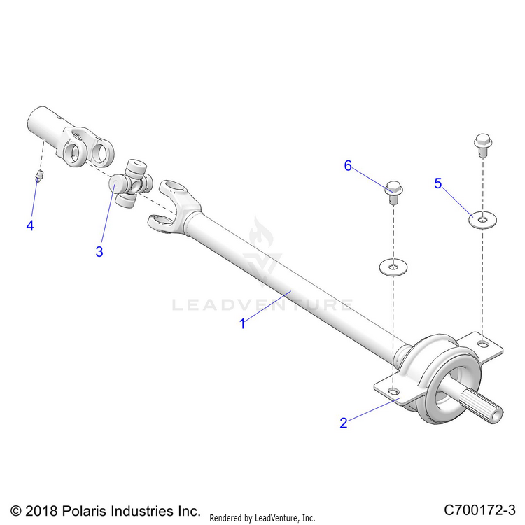 An Image of a Genuine Polaris Parts Schematic Diagram showing the schematic - DRIVE TRAIN: MID PROP SHAFT - 2023 POLARIS GENERAL XP 4 1000 PREMIUM