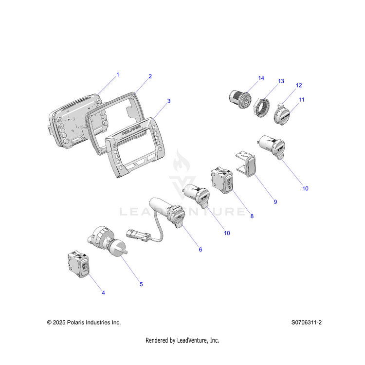 An Image of a Genuine Polaris Parts Schematic Diagram showing the schematic - ELECTRICAL: DASH INSTRUMENTS - 2026 POLARIS RANGER 570 CREW EPS